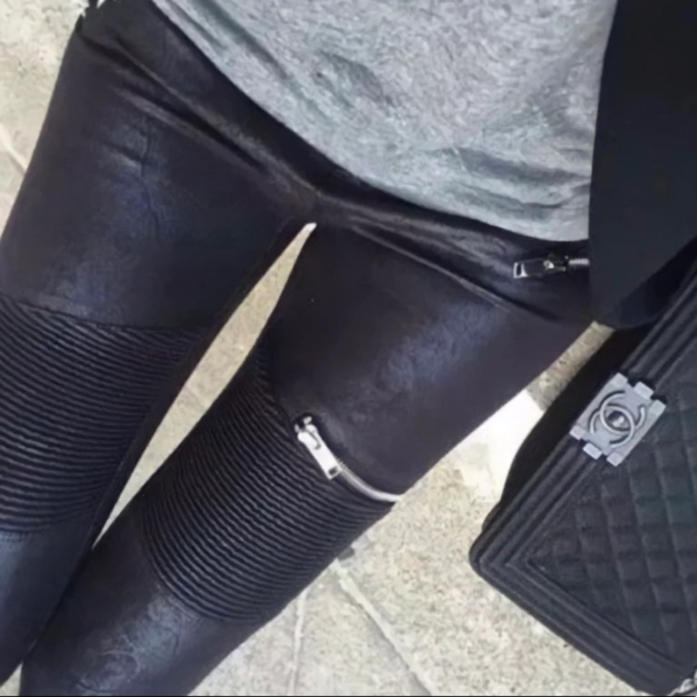 Zara Moto black faux suede biker trouser
